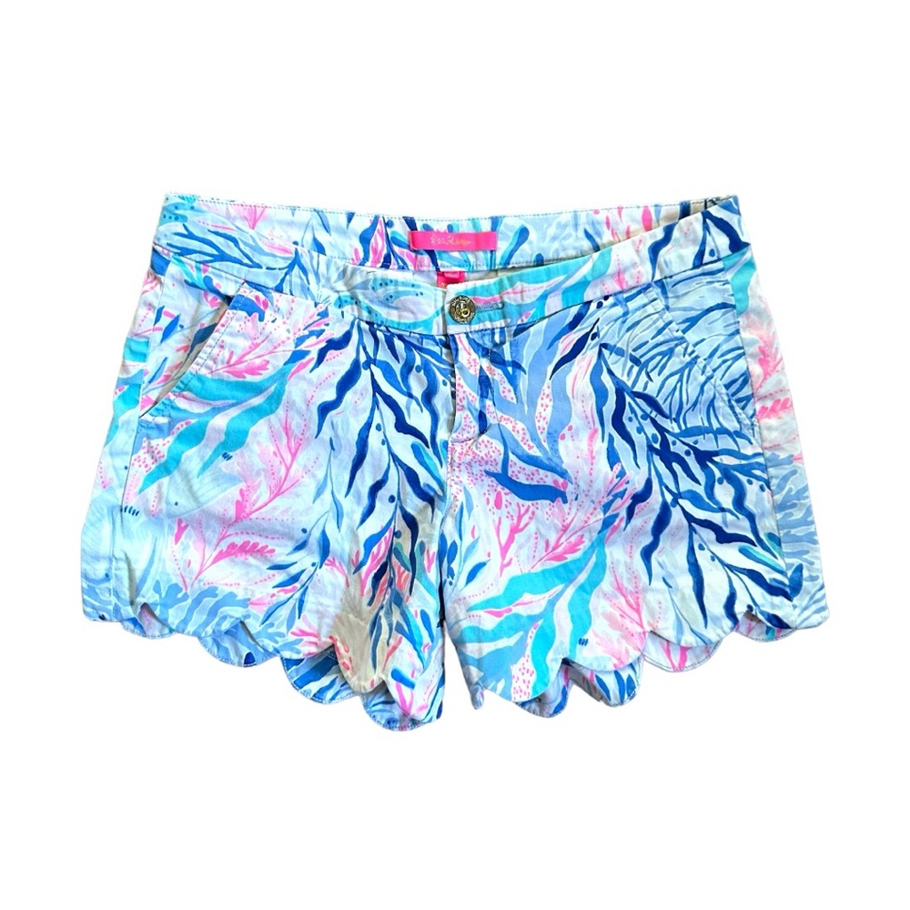 Lilly Pulitzer Blue Pink Aqua Scalloped Hem Bermuda Shorts